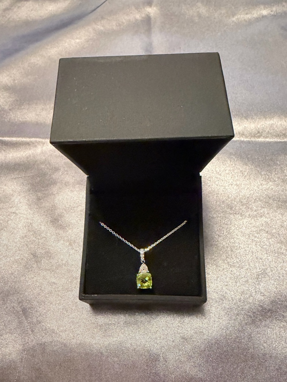 Cushion-Cut Peridot & White Lab-Created Sapphire Necklace Sterling Silver 18"